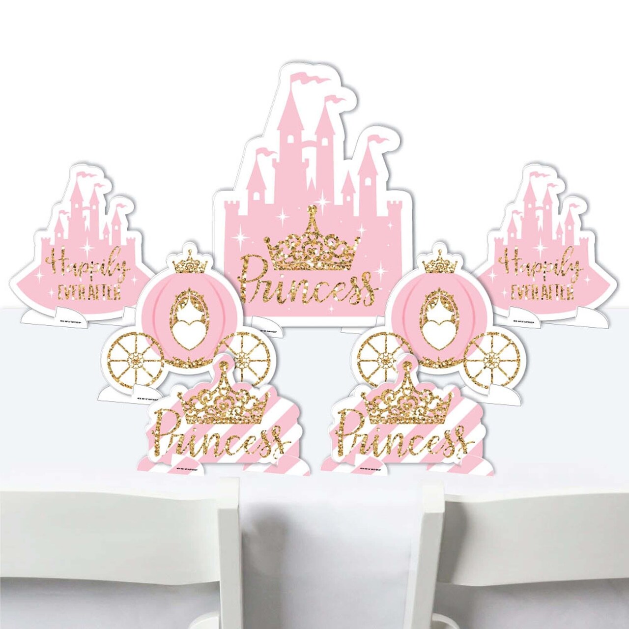Big Dot of Happiness Little Princess Crown - Pink Princess Baby Shower or Birthday Party Centerpiece Table Decorations - Tabletop Standups - 7 Pieces